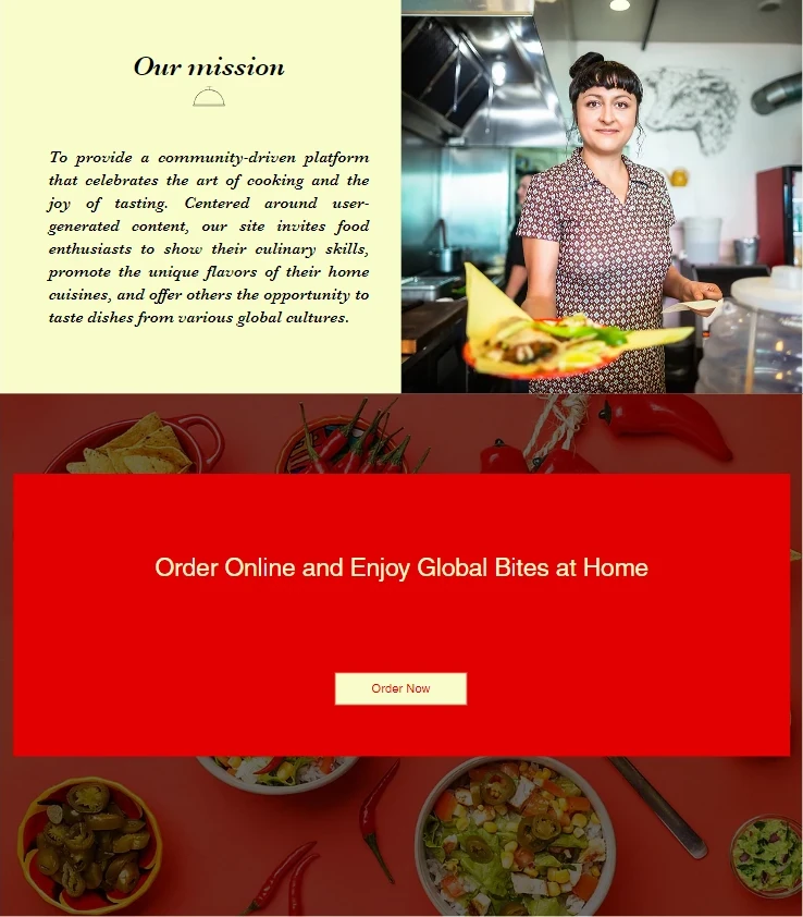 Our mission section and an order-online banner